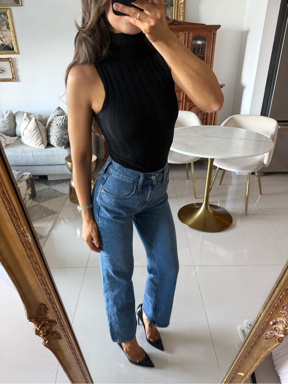 Ribbed Sleeveless Turtleneck Top